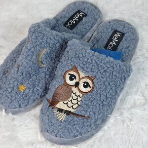 MeMoi Women's Night Owl Hard Bottom Plush Slippers sz Medium 7/8